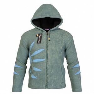 YAK n YETI Unisex Boho Hippie Knit Zip-Up Hoodie Grunge Funky with Sun Pattern